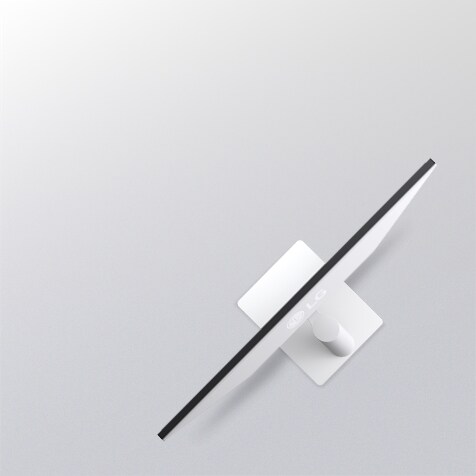 صورة جانبية لشاشة بيضاء توضح ضبط الإمالة مع الخطوط المتداخلة التي توضح نطاق حركتها المريح.