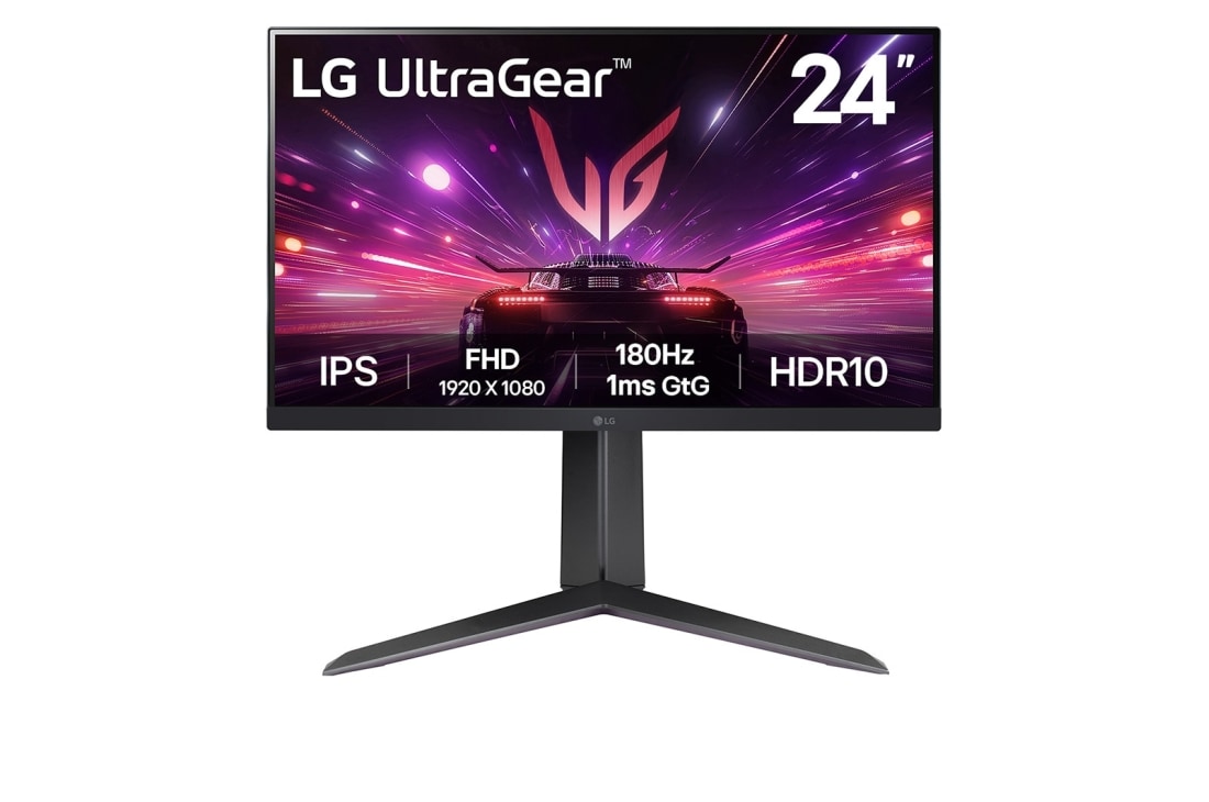 LG شاشة ألعاب UltraGear FHD مقاس 24 بوصة | معدل تحديث 180Hz وHDR 10  و تقنية AMD FreeSync, صورة أمامية, 24GS65F-B