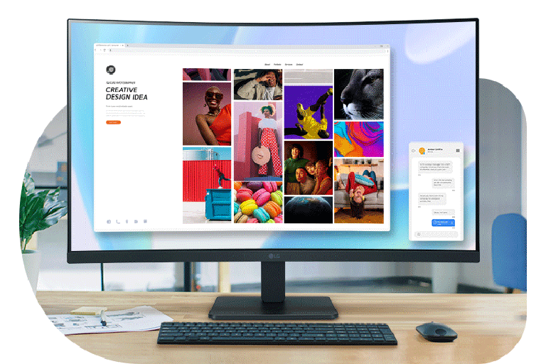 هذه الشاشة التي تأتي بدقة Full HD (1920x1080) توفر ألوانًا واضحة أثناء عرض برامج مختلفة في وقت واحد على الشاشة العريضة مقاس 31.5 بوصة مع انحناء 1500R، مما يعزز من إنتاجية العمل.	