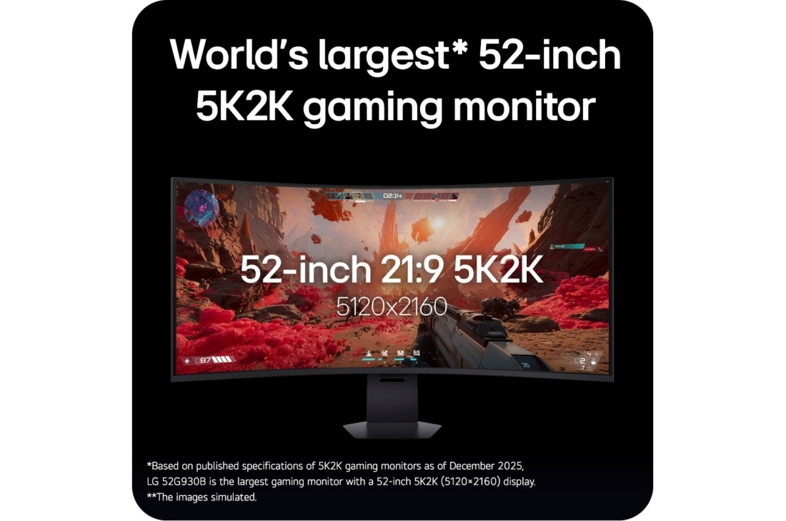 LG شاشة العاب LG UltraGear™ evo G9 مقاس كبير 52 بوصة (5K2K، 240Hz، 1ms), منظر أمامي لشاشة الألعاب UltraGear evo G9 مقاس 52 بوصة بدقة 5K2K ومعدل تحديث 240Hz، مع الحامل في الوضع السفلي (52G930B), 52G930B-B, thumbnail 5
