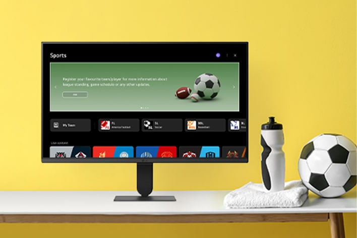 تعرض شاشة LG Smart Monitor واجهة تطبيقات الموسيقى.