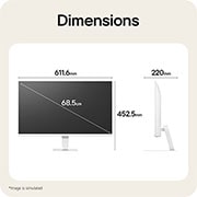 LG شاشة LG الذكية AI U5s IPS مقاس 27 بوصة ، Full HD للبث مع webOS, توضح أبعاد شاشة LG Smart Monitor الحجم الإجمالي للمنتج وقياسات الحامل., 27U511SB-W, thumbnail 13