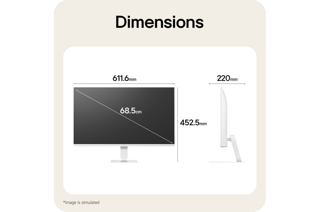 LG شاشة LG الذكية AI U5s IPS مقاس 27 بوصة ، Full HD للبث مع webOS, توضح أبعاد شاشة LG Smart Monitor الحجم الإجمالي للمنتج وقياسات الحامل., 27U511SB-W, thumbnail 13