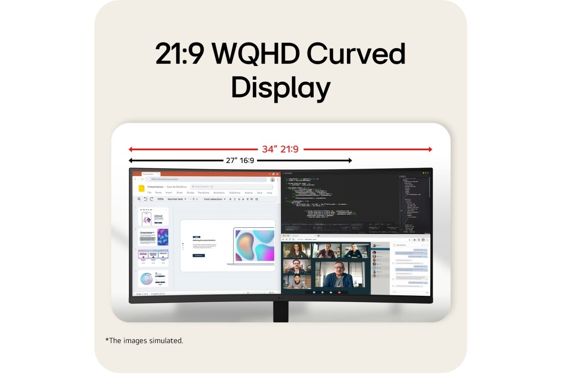 LG شاشة LG UltraWide™ مقاس 34 بوصة منحنية (1800R) WQHD 120Hz, مقارنة بين شاشة LG المنحنية مقاس 34 بوصة بنسبة عرض إلى ارتفاع 21:9 ودقة WQHD وشاشة مقاس 27 بوصة بنسبة 16:9، تُظهر مساحة العمل الأفقية الموسّعة., 34U601B-B, thumbnail 5