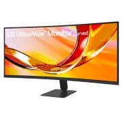LG شاشة LG UltraWide™ مقاس 34 بوصة منحنية (1800R) WQHD 120Hz, منظر أمامي مائل لشاشة LG UltraWide™ المنحنية يبرز التصميم شبه الخالي من الحواف من ثلاثة جوانب والشاشة الواسعة., 34U601B-B, thumbnail 2