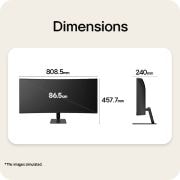 LG شاشة LG UltraWide™ مقاس 34 بوصة منحنية (1800R) WQHD 120Hz, صورة أمامية وجانبية لشاشة LG UltraWide المنحنية مع عرض أبعاد المنتج بالملليمتر., 34U601B-B, thumbnail 14