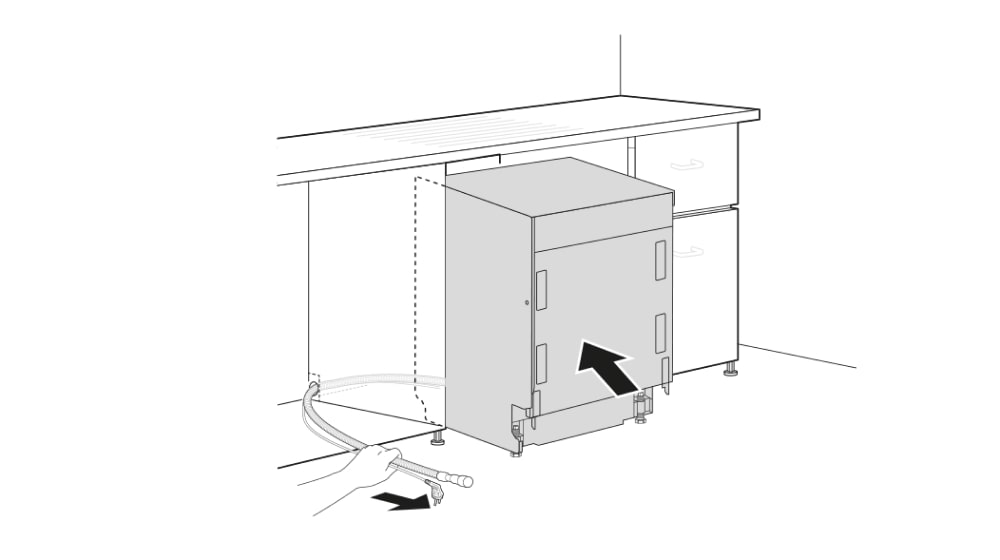 يعرض الاحتياطات الواجب اتخاذها عند تركيب غسالة أطباق مدمجة من LG