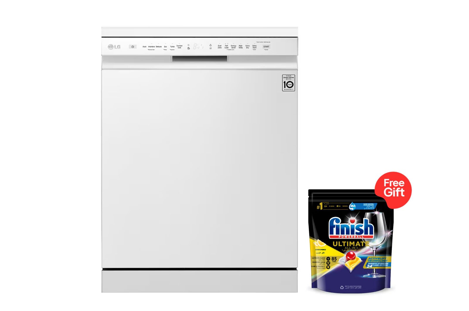 LG غسالة صحون QuadWash إعداد المكان 14، محرك دفع مباشر, Front view, DFB512FW
