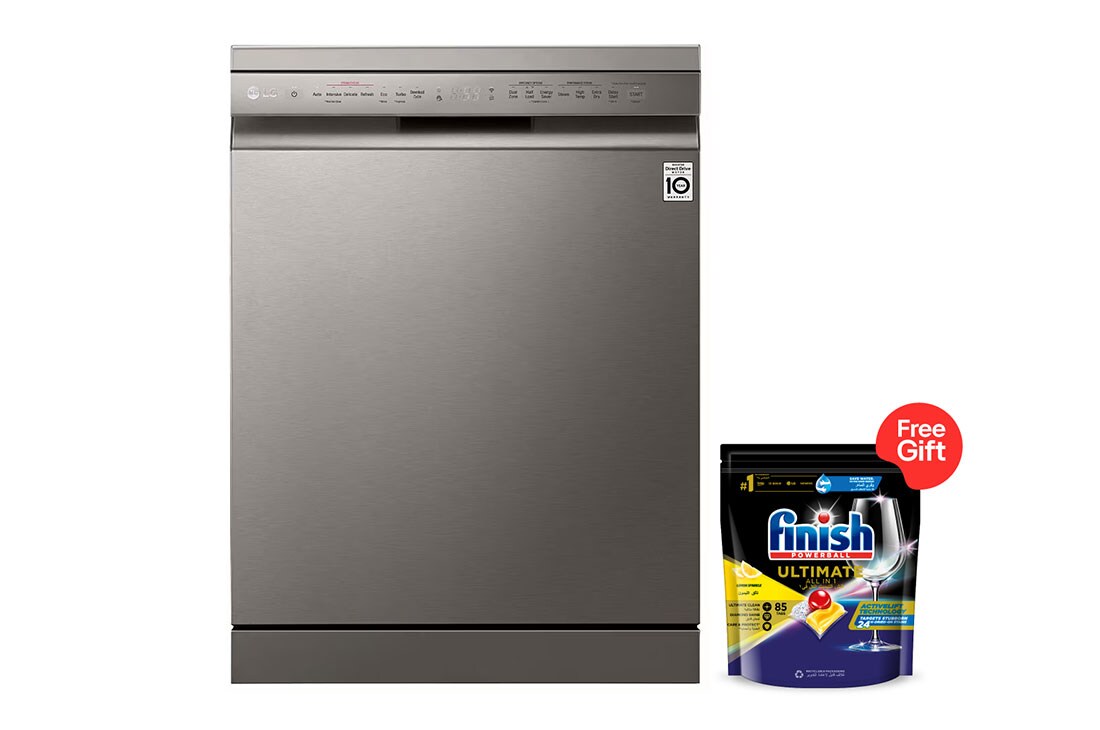 LG غسالة صحون إل جي بالبخار QuadWash،إعدادات المكان 14, غسالة صحون إل جي بالبخار ™QuadWash، محرك الدفع المباشر، تقنية EasyRack™ Plus، إعدادات المكان14،  تقنية ThinQ, DFB425FP