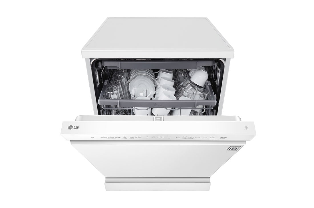 LG غسالة صحون 14 مكان QuadWash™، فضي بلاتيني، دورة تربو، محرك الدفع المباشر, Front half door open view, DFC513FW, thumbnail 4