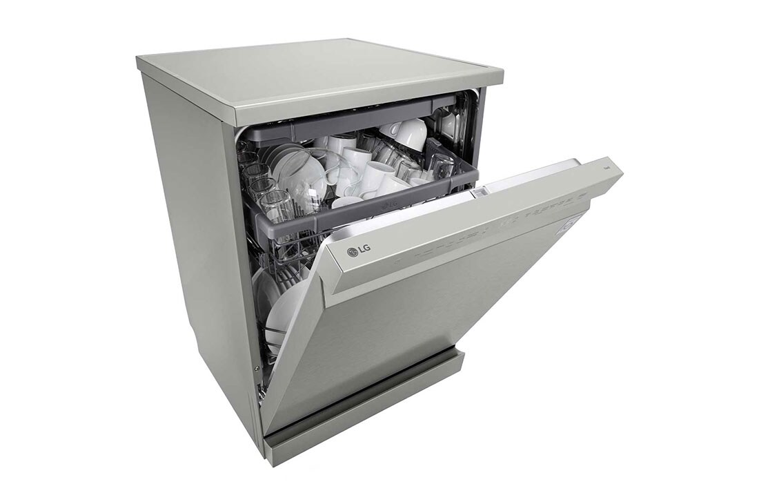 LG غسالة صحون 14 مكان ™QuadWash، فضي بلاتيني، دورة تربو، الرف الذكي, Right top view, DFC513FV, thumbnail 7