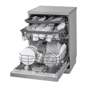 LG غسالة صحون 14 مكان ™QuadWash، فضي بلاتيني، الرف الذكي، دورة تربو, Left view with content, DFC513FV, thumbnail 12