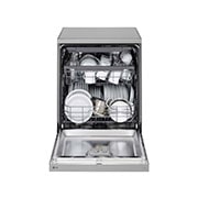 LG غسالة صحون 14 مكان ™QuadWash، فضي بلاتيني، الرف الذكي، دورة تربو, Front open with content view, DFC513FV, thumbnail 2