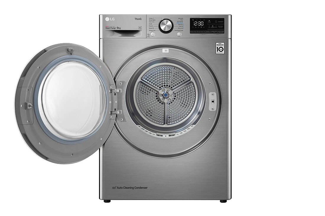 LG مجففة لون فضي ذوعاكس مزدوج سعة 9 كجم و مستشعر تجفيف, الجبهة فتح المنظر الأيسر, RC90V9EV2W, thumbnail 2