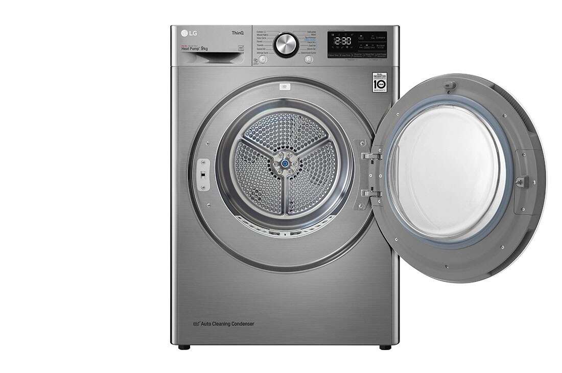 LG مجففة لون فضي ذوعاكس مزدوج سعة 9 كجم و مستشعر تجفيف, الجبهة فتح المنظر الأيمن, RC90V9EV2W, thumbnail 3
