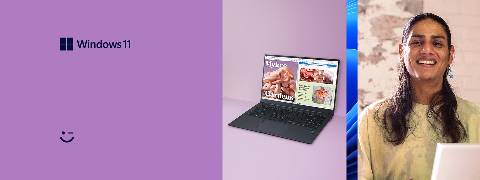 LG gram with Windows 11. A smiling man is holding LG gram.	