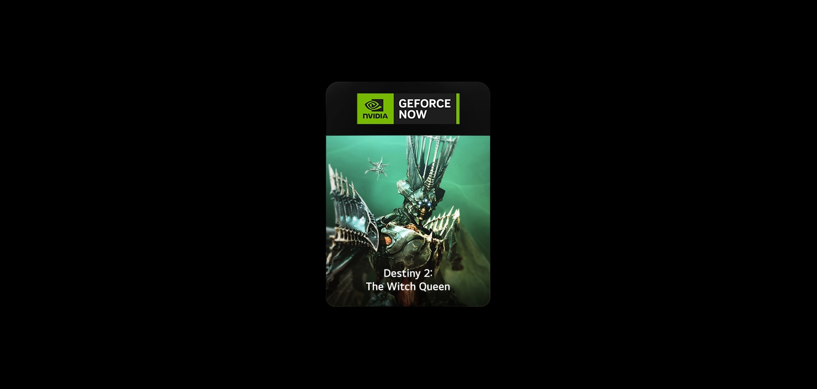 يوجد مربع صور واحد، ويوجد على المربع شعار وصورة اللعبة الخاصة بـ GeForce NOW.