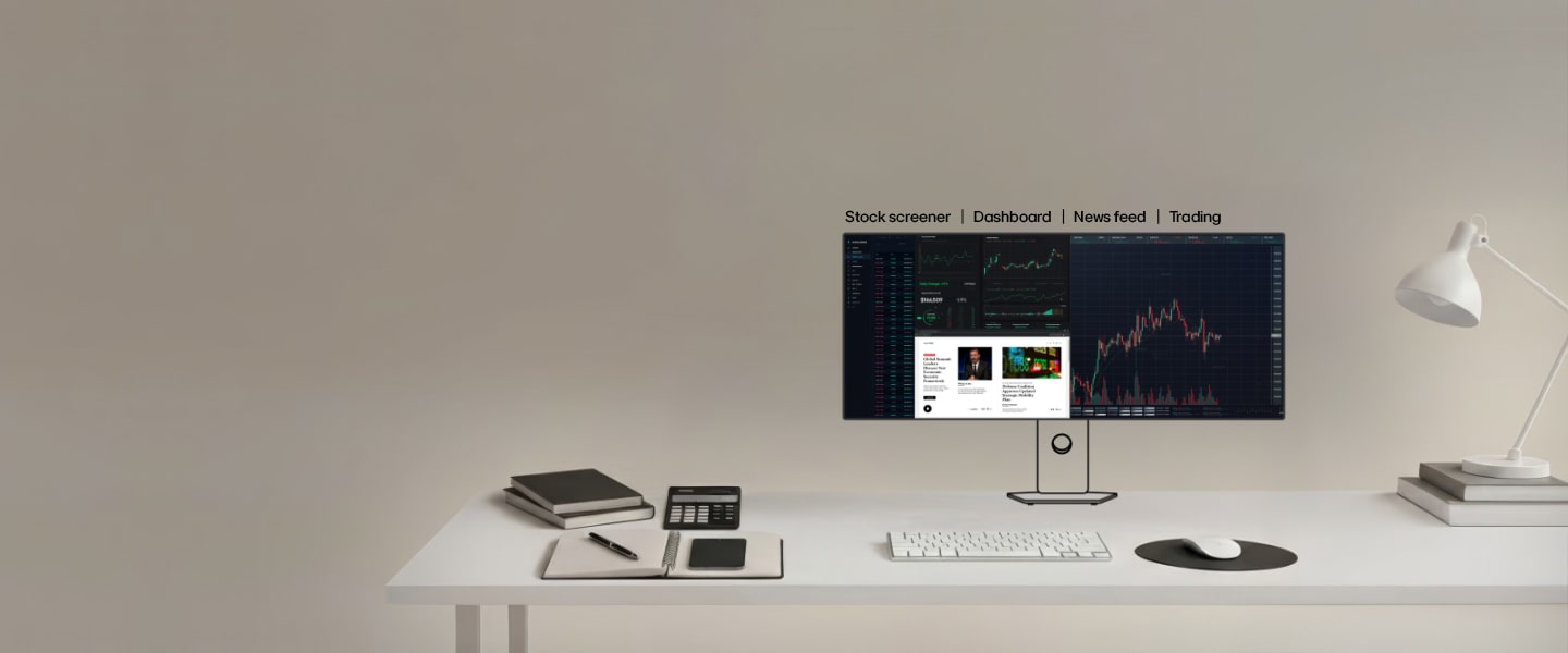يعرض هذا الفيديو إعداد تداول متعدد الشاشات للمحللين الماليين والمتداولين الماليين، حيث تعرض الشاشة الرئيسية مخططات السوق في الوقت الفعلي، بينما تعرض الشاشات الثانوية البيانات المالية وموجزات الأخبار ولوحات المعلومات التحليلية لدعم سير عمل التداول وتحليل السوق المعقد.