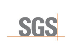 شعار SGS على خلفية بيضاء.  توجد خمس نقاط في الأسفل تتخذ شكلاً دائرياً.  النقطة الثالثة حمراء وتشير إلى أن هذه هي الصورة الثالثة من أصل خمس صور. 