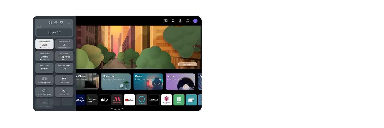 صورة لتجربة المستخدم مع OLED من LG مع ميزات ذوي الاحتياجات الخاصة مفتوحة على الجانب الأيسر من الشاشة.
