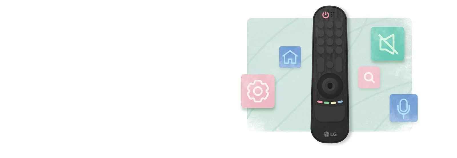 رسم توضيحي لجهاز التحكم عن بُعد بأيقونات ملونة توضح وظيفة كل زر.