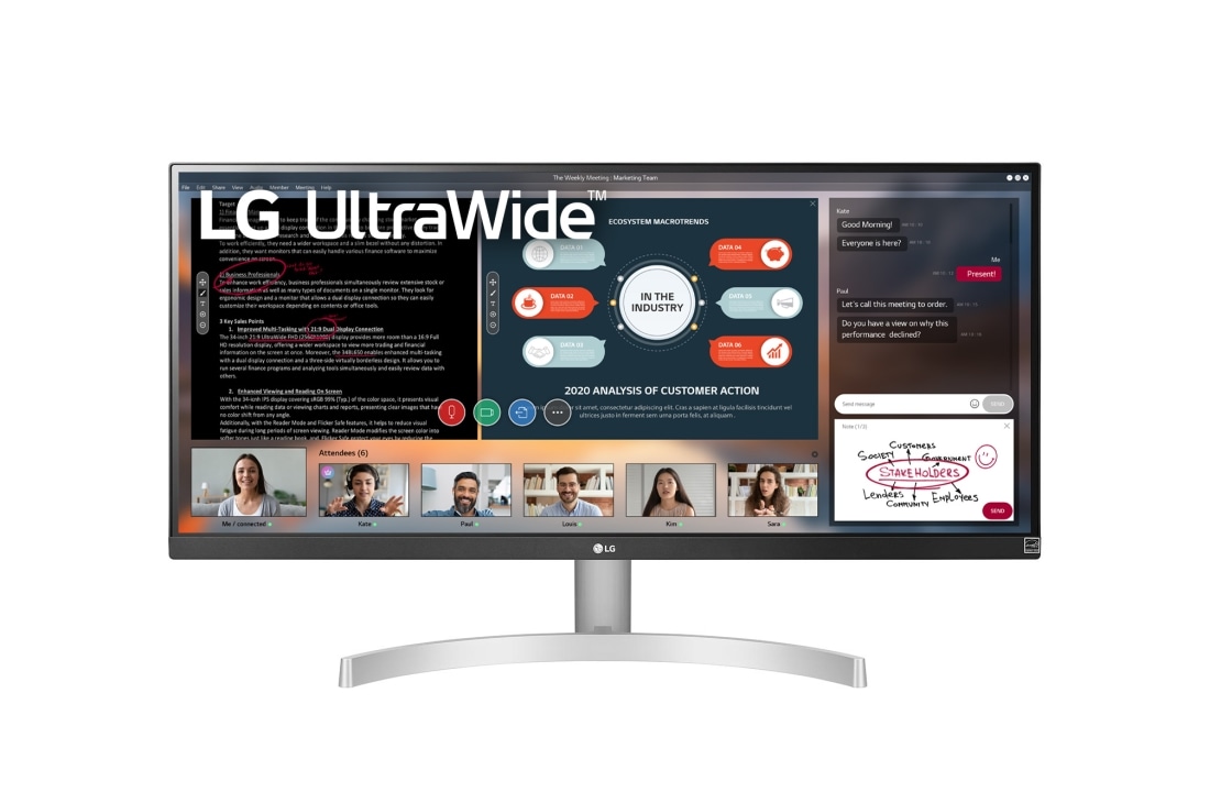 LG شاشة كبيرة بدقة UltraWide™ Full HD مقياس 29 بوصة (2560x1080) -شاشة بتقنية نظام منع التسلل (IPS) وتقنية النطاق الديناميكي العالي (HDR), 29WN600-W