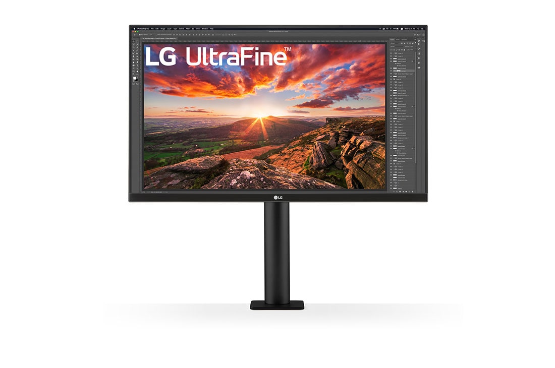 LG شاشة Ergo IPS بدقة UHD 4K، حجم 27 بوصة مع منفذ USB C، تصميم مريح, مظهر أمامي مع ذراع الشاشة بالمنتصف, 27UN880-B, thumbnail 2