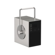 LG اكتشف بروجكتر LG CineBeam Q Mini 4K المحمول | شاشة كبيرة بحجم 120 بوصة، مكبر صوت مدمج 4 واط ، ضبط تلقائي للشاشة. استطلع صور ومواصفات المنتج PU600U, صورة أمامية مائلة من اليمين تُظهر المنافذ والتهوية, PU600U, thumbnail 4