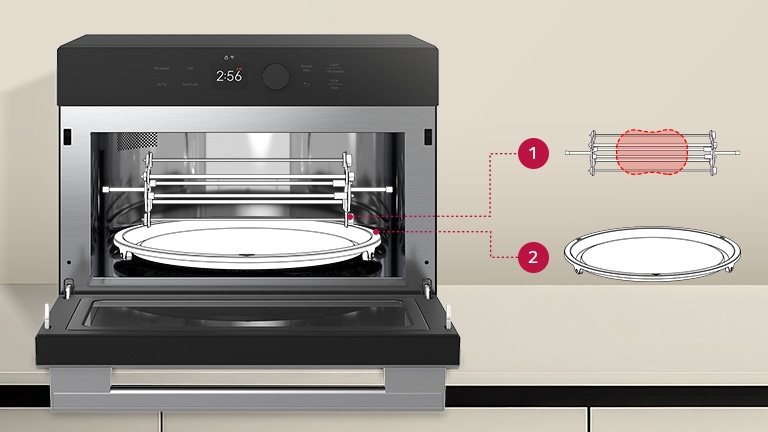 Image of a SolarDOM™ with a line drawing of a rotisserie placed over the metal tray.