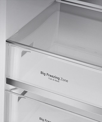 The metallic decorations inside the fridge on the drawers are highlighted and labeled "Metallic Decoration" on the photo.