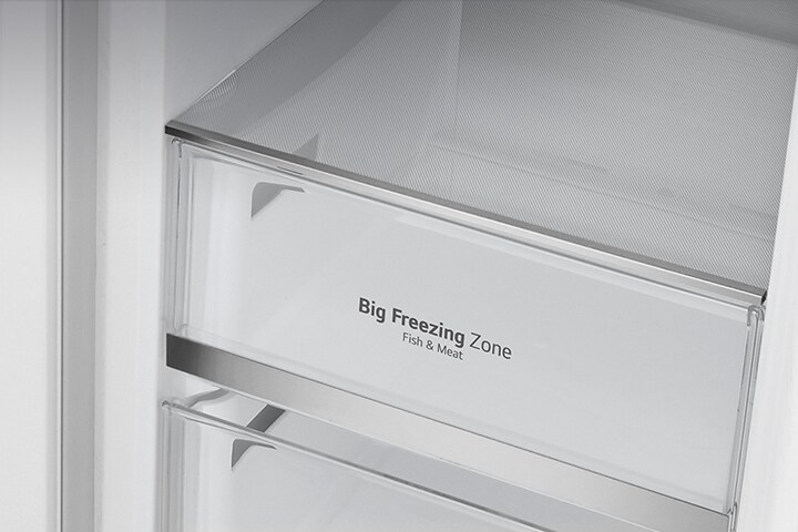 The metallic decorations inside the fridge on the drawers are highlighted and labeled "Metallic Decoration" on the photo.