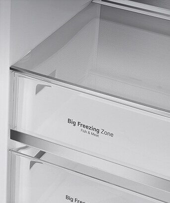 The metallic decorations inside the fridge on the drawers are highlighted and labeled "Metallic Decoration" on the photo.