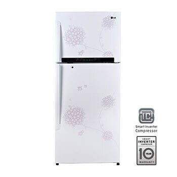 ثلاجة بمجمد علوي فسيح مع مكبس (كومبرسور) عاكس ذكي وتصميم أنيق بخليفة بيضاء تعلوها باقة زهور وردية1