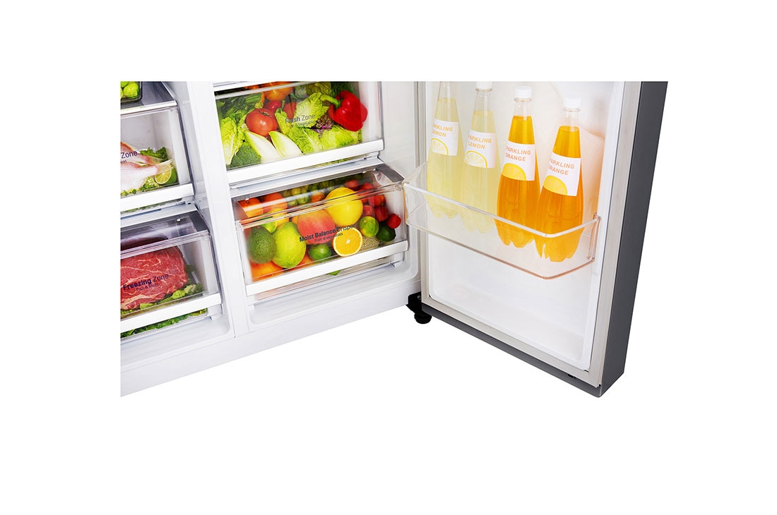 LG ثلاجة ذات بابين متجاورين، بلاتين فضي ، ضاغط طولي عاكس، سعة كبيرة، ™Smart Diagnosis, GR-B257SLLV, thumbnail 5