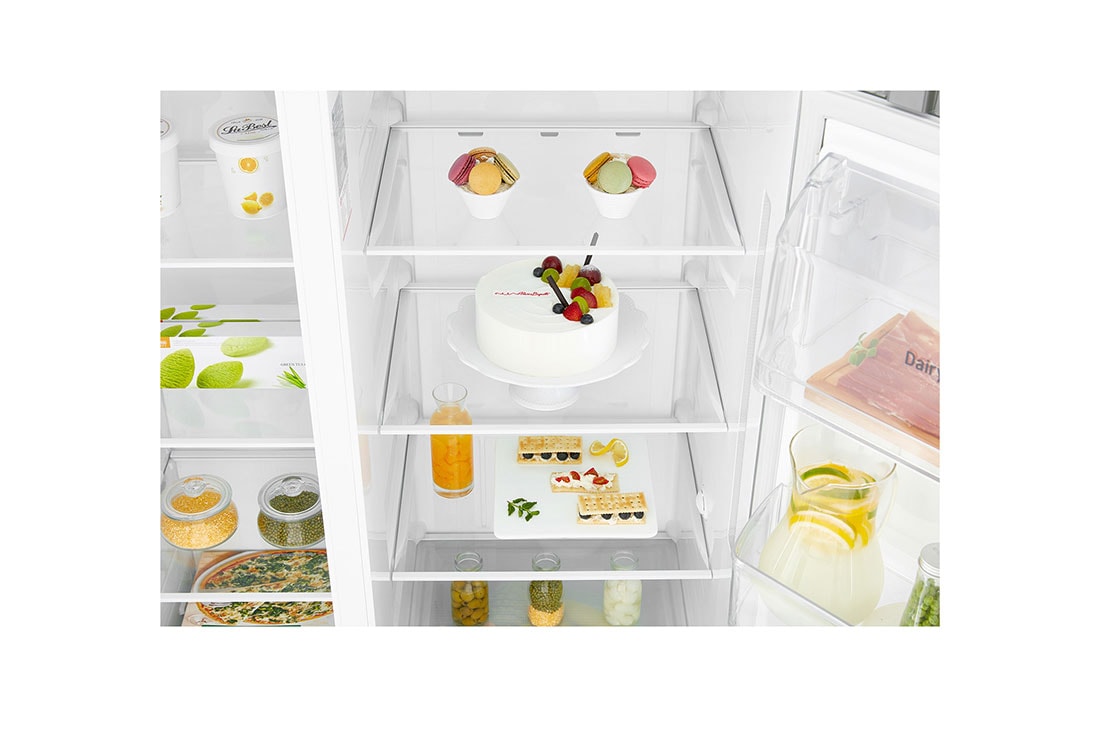 LG ثلاجة ذات بابين متجاورين، بلاتين فضي ، ضاغط طولي عاكس، سعة كبيرة، ™Smart Diagnosis, GR-B257SLLV, thumbnail 7