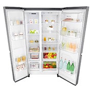 LG ثلاجة ذات بابين متجاورين، بلاتين فضي ، ضاغط طولي عاكس، سعة كبيرة، ™Smart Diagnosis, GR-B257SLLV, thumbnail 4