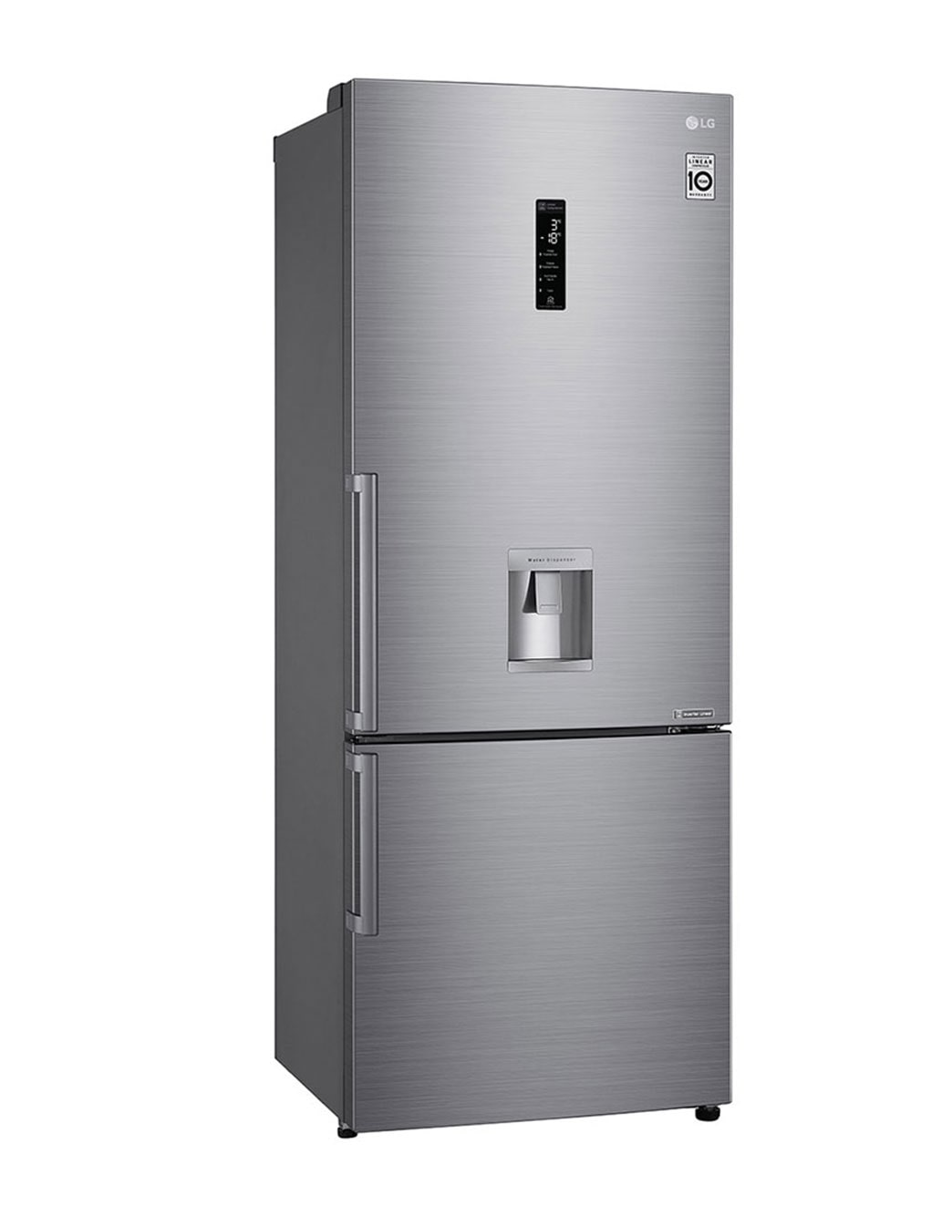 LG ثلاجة بمجمد سفلية، فضي بلاتيني، ضاغط طولي عاكس، تدفق هواء متعدد