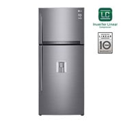 LG مجمدة علوية، فضي بلاتيني، موزع مياه، ضاغط طولي عاكس، تقنية ⁺DoorCooling، تدفق هواء متعدد الفتحات، تقنية +Hygiene Fresh, GR-F589HLHU, thumbnail 1