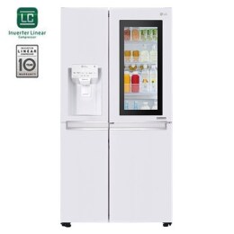 ثلاجة ذات بابين متجاورين،<br>™InstaView Door-in-Door ،لون أبيض، تقنية ™+Hygiene FRESH، تقنية ™ThinQ2