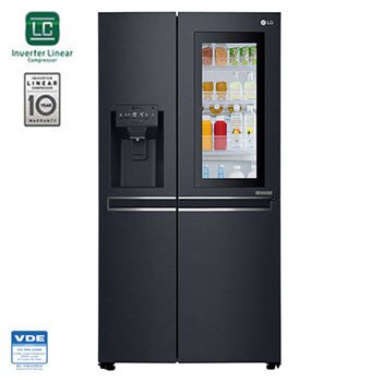 ثلاجة ذات بابين متجاورين، تقنية ™InstaView Door-in-Door، لون أسود غير لامع، تقنية ™<sup>+</sup>Hygiene FRESH، تقنية ThinQ1