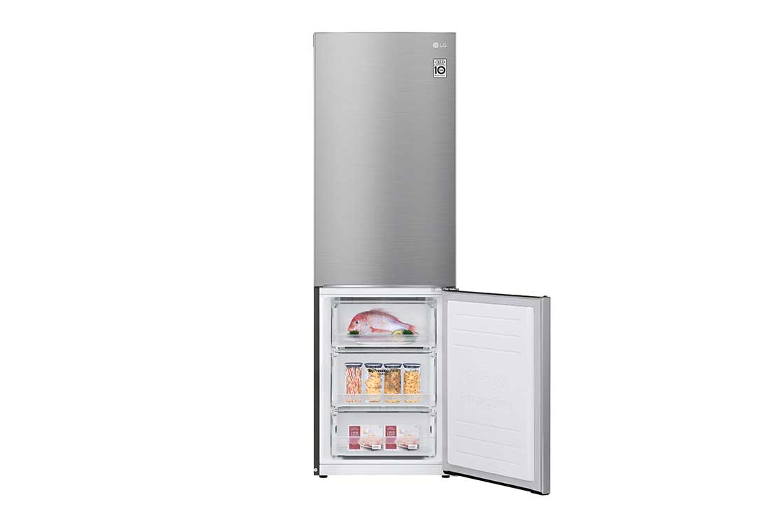 LG ثلاجة بمجمدة سفلية لون فضي بلاتيني مع ضاغط عاكس ذكي, Bottom Door open with food View, GR-B479NLJM, thumbnail 11