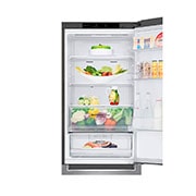 LG ثلاجة بمجمدة سفلية لون فضي بلاتيني مع ضاغط عاكس ذكي, Top door open with food view, GR-B479NLJM, thumbnail 4