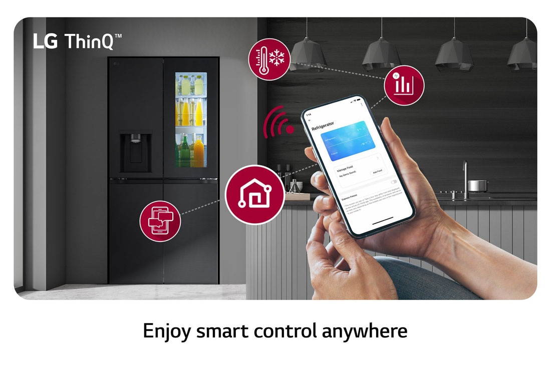 LG ثلاجة إل جي بباب فرنسي وزجاج أسود، لون أسود مطفي، 2024, ThinQ, GR-X29FFQAB, thumbnail 5