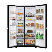 LG ثلاجة بابين لون أسود باب زجاجي، ضاغط عاكس ذكي، +DoorCooling, Front-View-With-Food, GR-B267DBM3, thumbnail 2