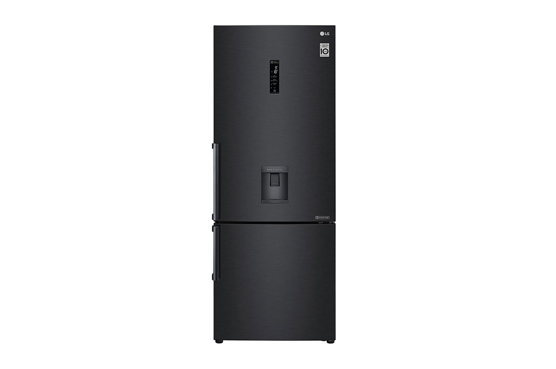 LG ثلاجة إل جي بمجمد سفلي سعة 500 لتر، لون أسود مطفي، بميزة تدفق الهواء المتعدد و ™Moist Balance Crisper, front view, GR-F589BQCM