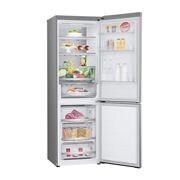 LG ثلاجة NatureFRESH™ بسعة 344 لترًا مع تقنيات LinearCooling™ وDoorCooling+™ وضاغط Smart Inverter™ وتقنية Metal Fresh™ باللون الفضي الأنيق, side open with food view, GR-B459FMFW, thumbnail 12