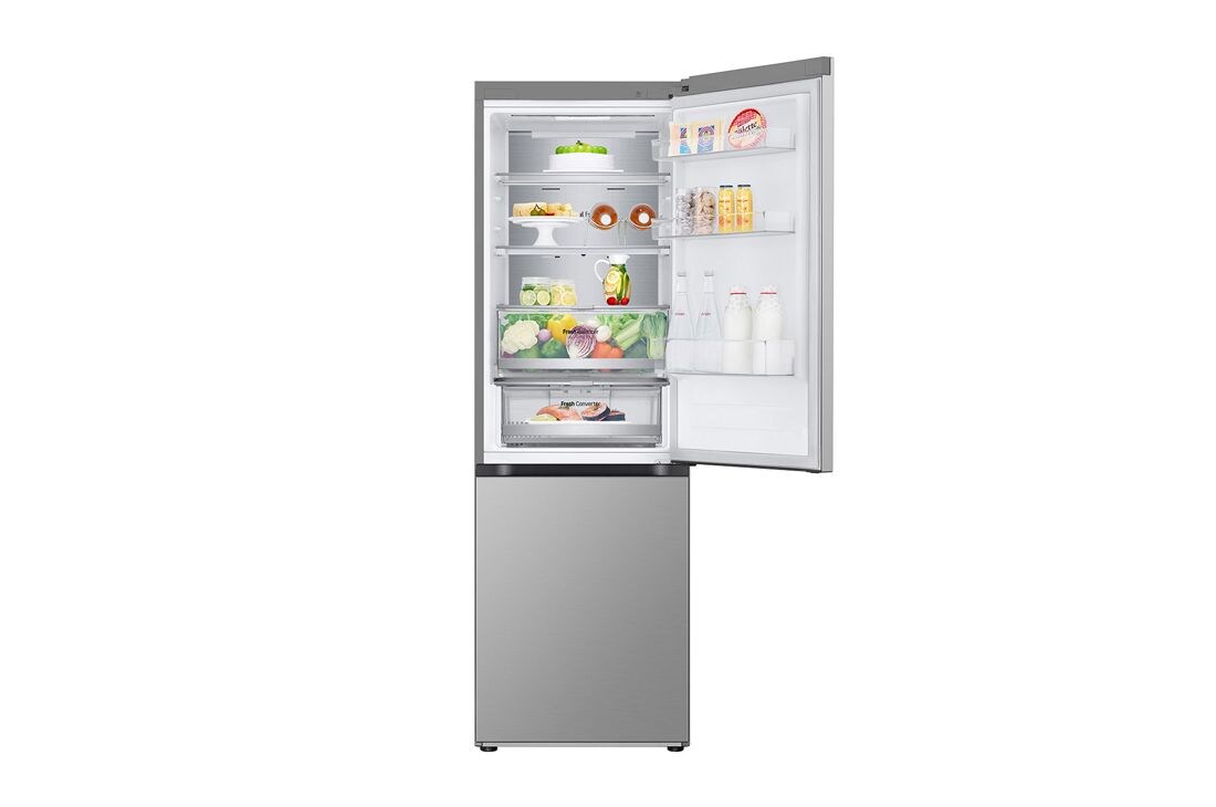 LG ثلاجة NatureFRESH™ بسعة 344 لترًا مع تقنيات LinearCooling™ وDoorCooling+™ وضاغط Smart Inverter™ وتقنية Metal Fresh™ باللون الفضي الأنيق, front top open with thing , GR-B459FMFW, thumbnail 4