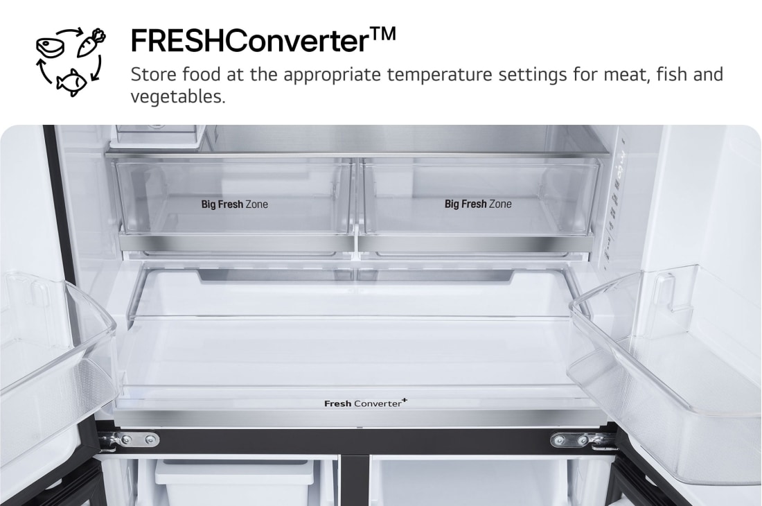 LG ثلاجة 619 لتر متعددة الأبواب بتصميم أنيق من الزجاج الأسود, صورة لخاصية Fresh Converter, GR-B30FFGPB, thumbnail 5