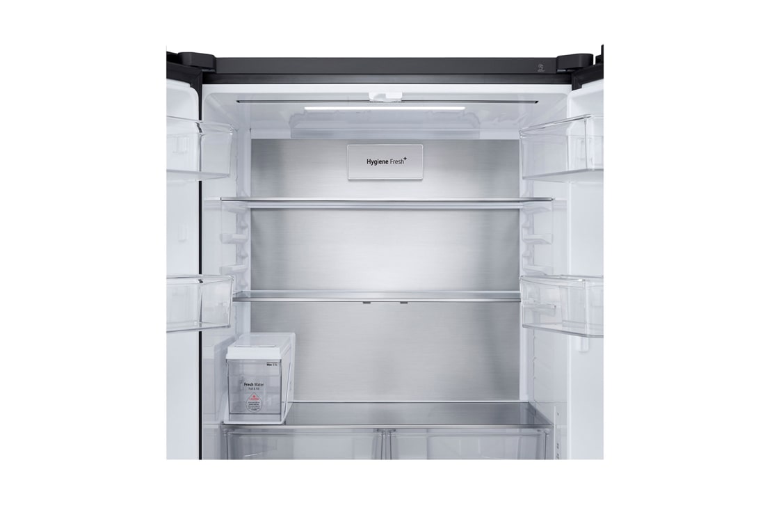 LG ثلاجة 619 لتر متعددة الأبواب بتصميم أنيق من الزجاج الأسود, صورة تفصيلية للجزء العلوي لمكان التخزين بالثلاجة, GR-B30FFGPB, thumbnail 8