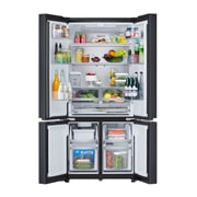 LG ثلاجة 619 لتر متعددة الأبواب بتصميم أنيق من الزجاج الأسود, صورة أمامية للمنتج مفتوحًا مع ظهور الطعام المخزن, GR-B30FFGPB, thumbnail 2